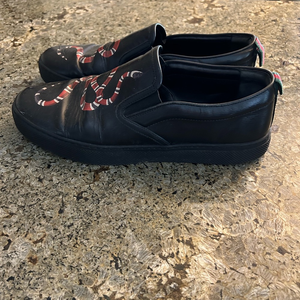 Gucci Slip-On Sneakers with Red & White Snake Graphic